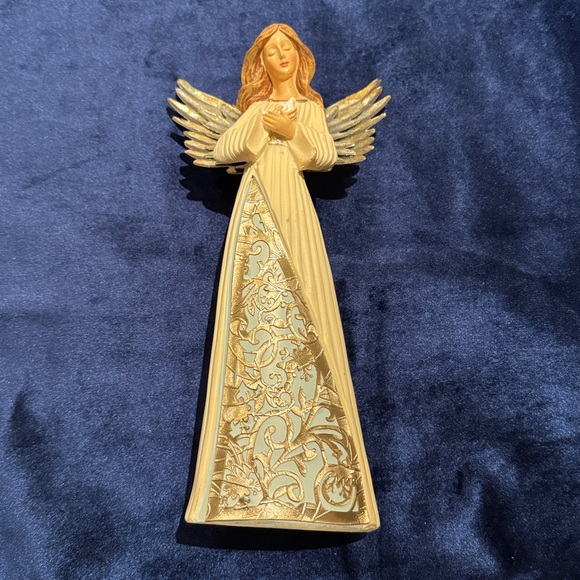 Elegant Angel Figurine Holding Dove Bird Metal Wings